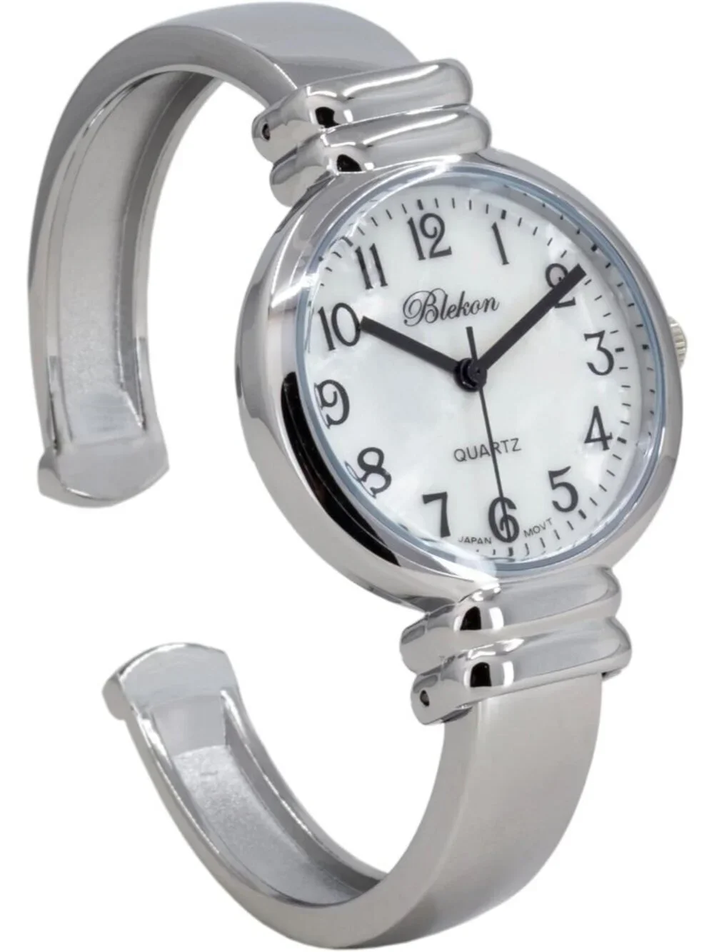 Women's Silver Analog Quartz Classic Solid Easy Read Bangle Cuff Bracelet Watch